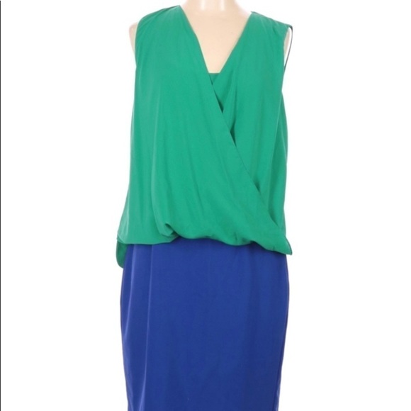 VINTAGE CALVIN KLEIN COLOR BLOCKED GREEN AND BLUE SLEEVELESS DRESS 10 - Picture 1 of 4